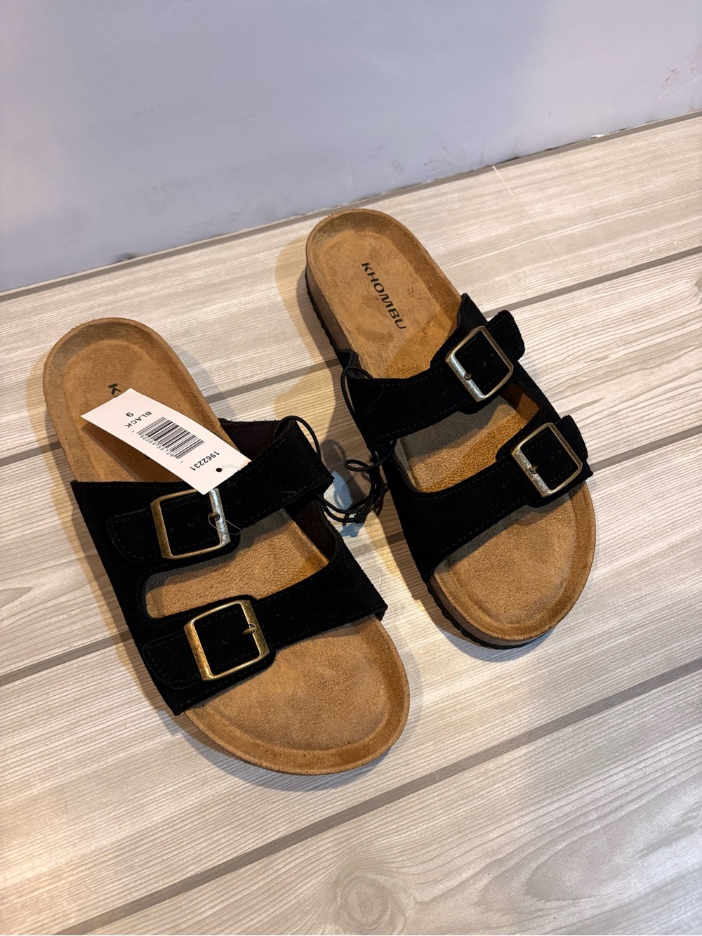 New with tags Khombu Black Double Buckle Slide Sandals